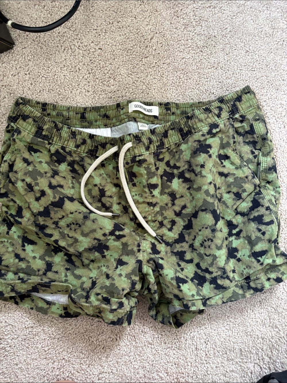 Goodthreads Green Camouflage Knit Drawstring Shorts